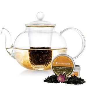 Glass Teapot W Glass Infuser W Glass Lid Set Stovetop Microwave Dishwasher Safe